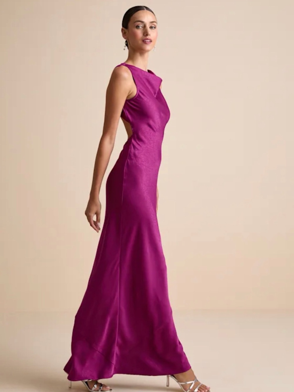Lulu's Fuchsia Backless Halter Evening Gown